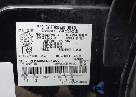 2017 Ford Edge Sel z USA, uszkodzony, nr VIN 2FMPK4J8XHBB48229